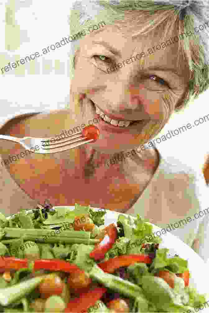 A Happy And Healthy Senior Woman Enjoying A Fresh And Vibrant Salad, Filled With An Assortment Of Colorful Vegetables. 30 Day Diet For Senior Woman 1200 Calorie